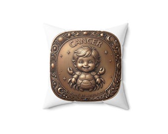 Cuscino decorativo con il segno zodiacale del Cancro | Cuscino con medaglione zodiacale in bronzo | Decorazione astrologica per la casa | Regalo per il Cancro | 21 giugno - 22 luglio