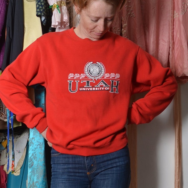 1980s red youth XL University of Utah crew neck sweatshirt pullover Soffe Sweats USA alumni school small vintage clothing 90s retro sweater