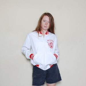 60s medium white and red Loyal Order of the Moose zip up athletic shell sports coat PAP Champion Rochester NY mens club 70 fraternal brother