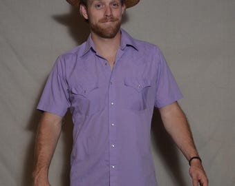 1980s 15 medium purple short sleeve pearly snap western mens vintage shirt Ely Cattleman 1878 retro honky tonk rodeo indie rocker boho babe