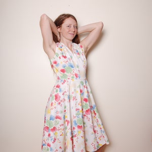 70s medium asian floral print sleeveless with summer spring wedding dress womens vintage clothing boho long full skirt Sears Roebucks event