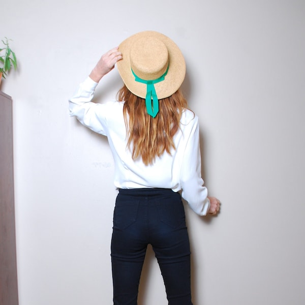 paille vintage sunhat green bow 22 in. bonnet de navigation femmes hommes unisexe festival de jardinage soleil mignon boho mariage fête événement vacances