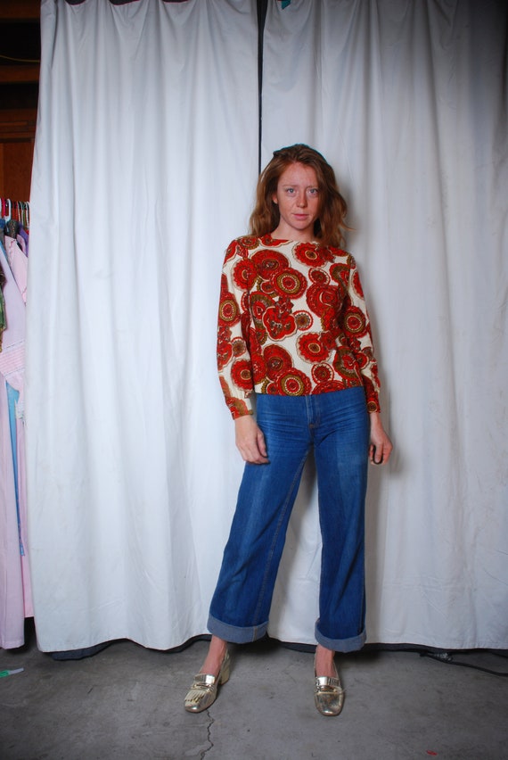 60s small long sleeve button down paisley psychede