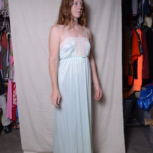 80er Jahre Damen Nachthemd Unterkleid aqua grün meeresblau geblümte Spitze mit Bogen Damen Vintage-Kleidung Schlafset Unterwäsche