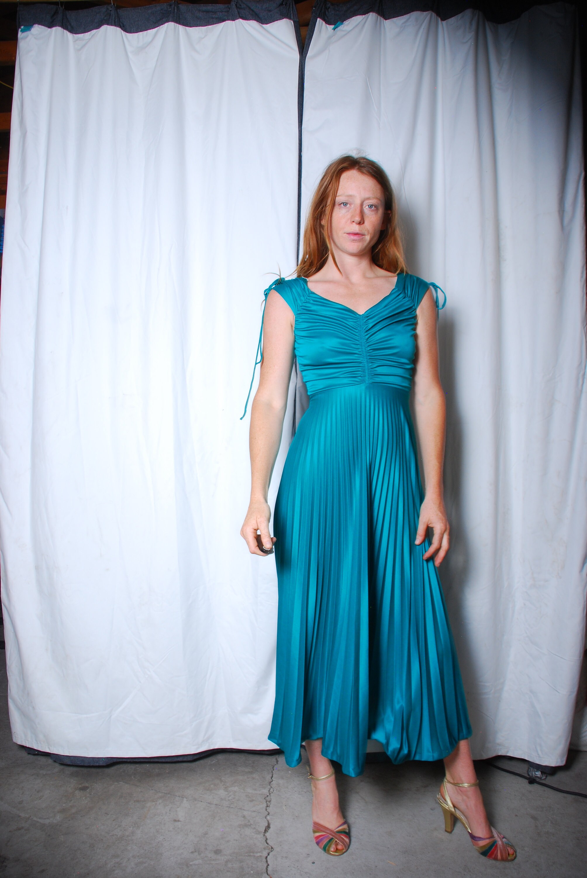 70s Small Disco Pleated Skirt Long Maxi Ball Gown Party