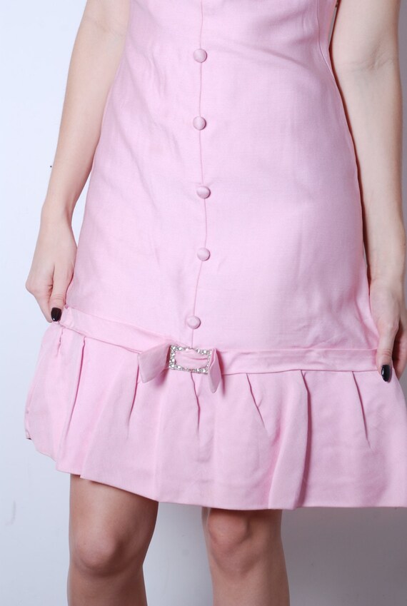 1960s Pink Cocktail Dress with Faux Wrap Skirt