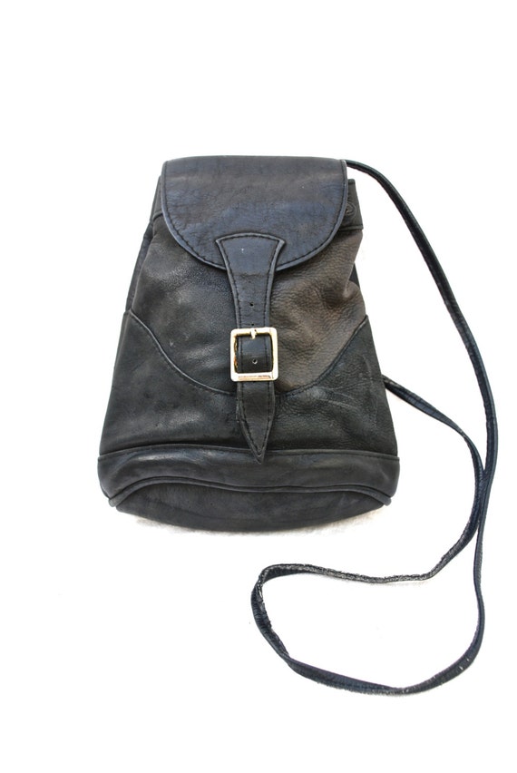 Black Leather Mini Purse with Drawstring