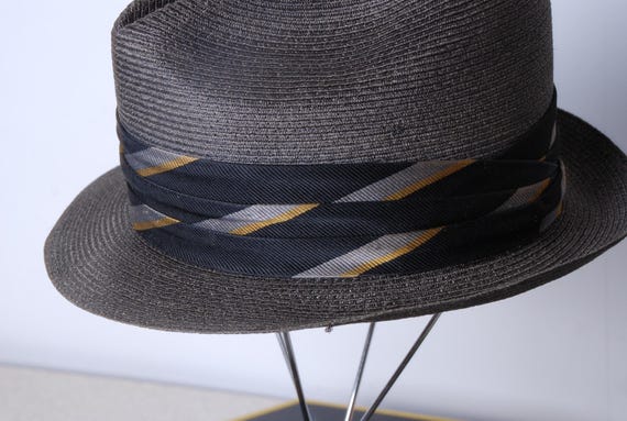 60s mans fedora Dobbs 7 1/4 long oval black day h… - image 2