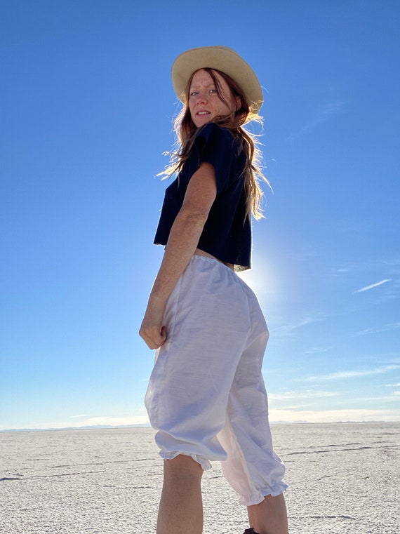90s hand made pantaloon pants white long shorts un