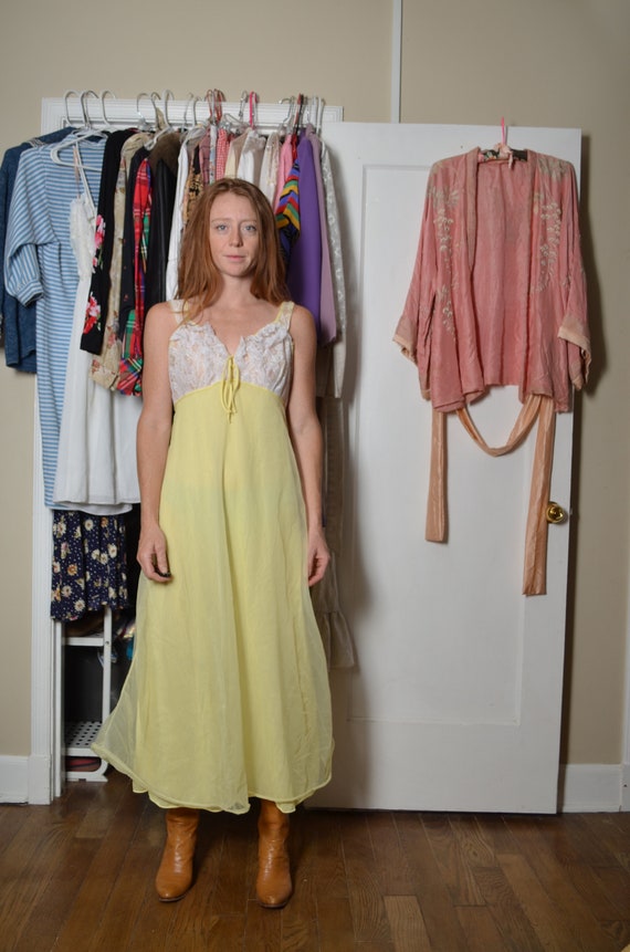 Vintage small medium yellow nightgown long maxi l… - image 2