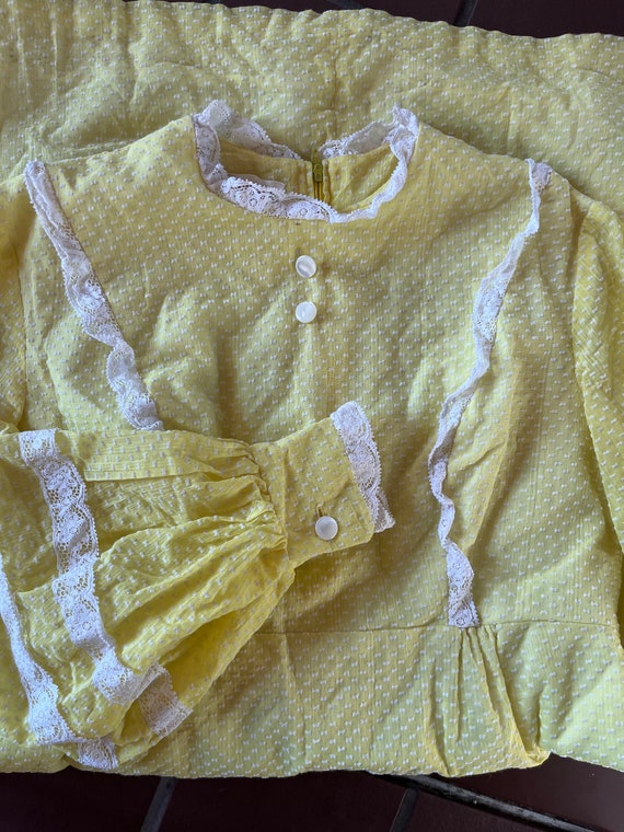 60s small yellow polkadot mini dress long sleeve … - image 8