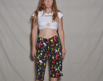 90s small Exist art paint splatter long shorts cotton sweatpants party 80s glam comfy relaxed sports athletic lounge wear unisex style boho