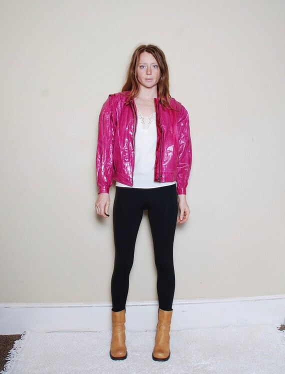 80s 90s hot pink snakeskin bomber womens mens rock