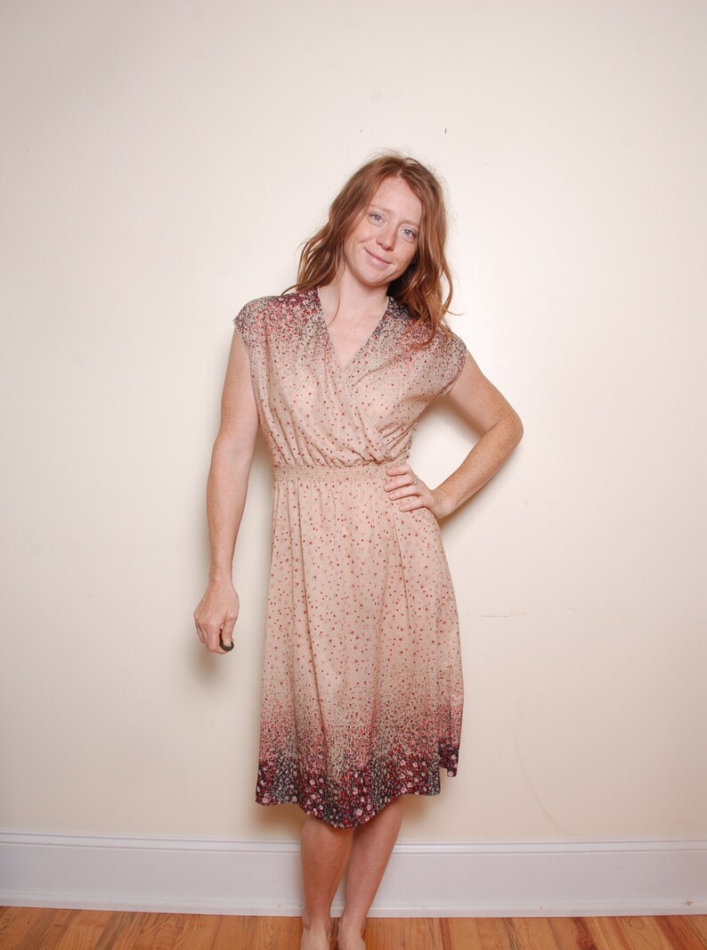 70s Small Summer Dress Lightweight Floral Gradient V Neck Etsy