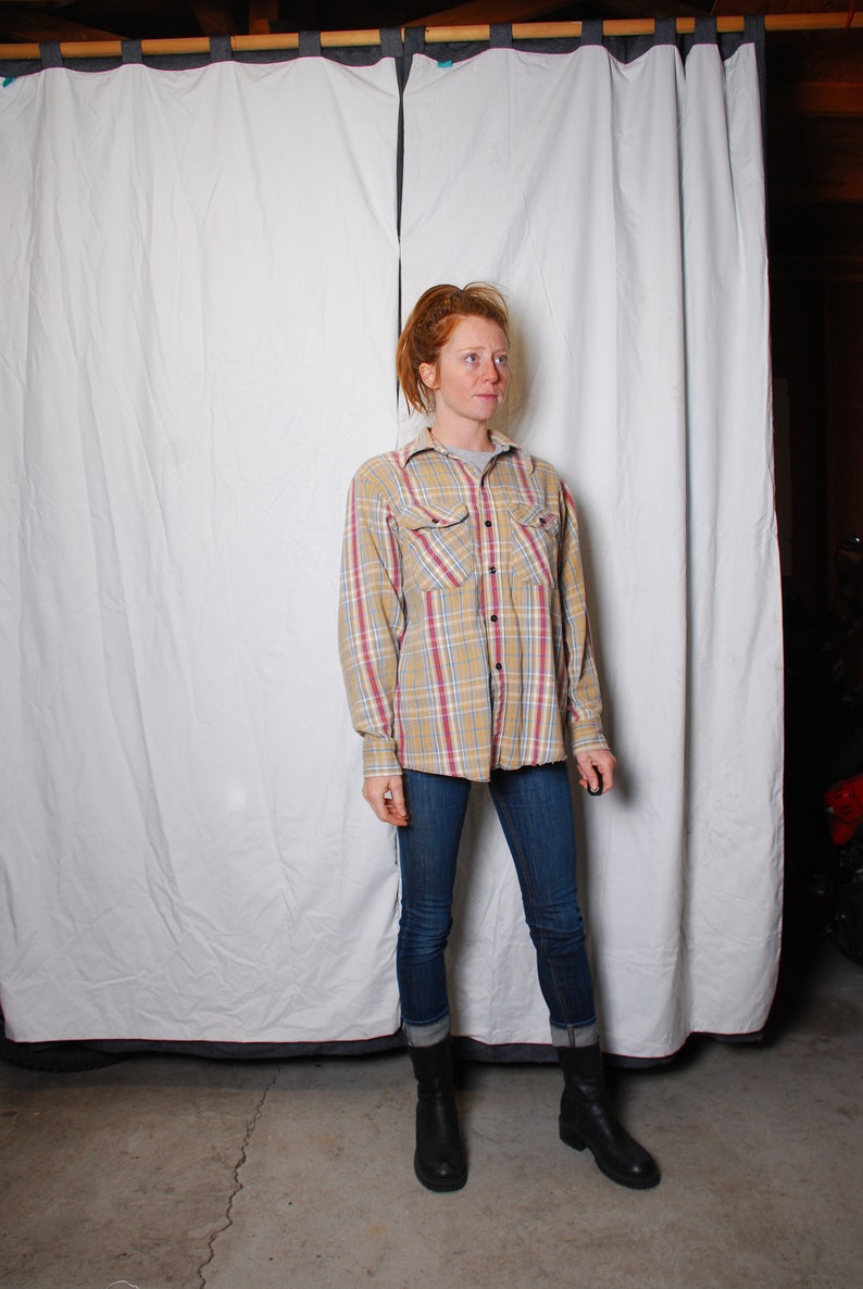 70s Dee Cee medium plaid button down thick wool knit USA mens vintage clothing shirt brown red camping hiking skiing base layer grunge hip image 3