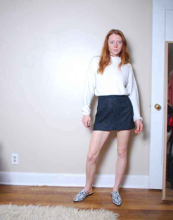 RESERVED  small reworked wool mini skirt dark gra… - image 2