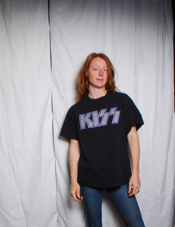 00s KISS Crew Neck Tee Shirt Black Short Sleeve Double
