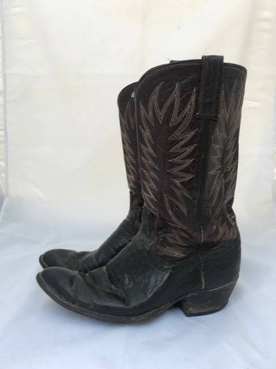 80er Jahre Dan Post Herren 9 Leder Cowboy Stiefel Ranch westlichen Arbeit Boot dunkel braun schwarz Rock'n'Roll Vintage Kleidung Spitz Zehen Schuhe 80er Jahre Dan Post Herren 9 Leder Cowboy Stiefel Ranch westlichen Arbeit Boot dunkel braun schwarz Rock'n'Roll Vintage Kleidung Spitz Zehen Schuhe