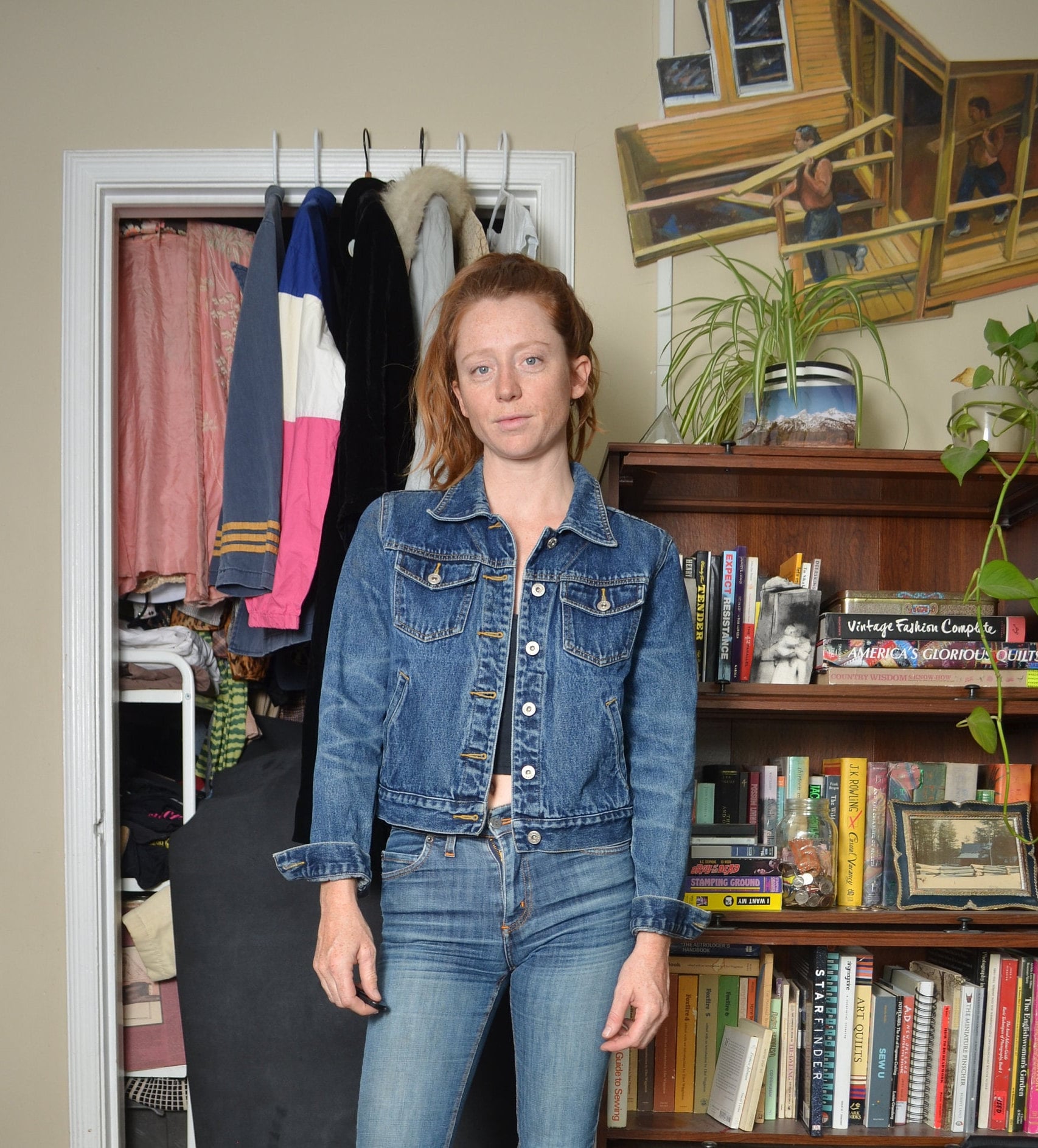 Vintage Y2K Denim Jacket Womens Small Nature Floral