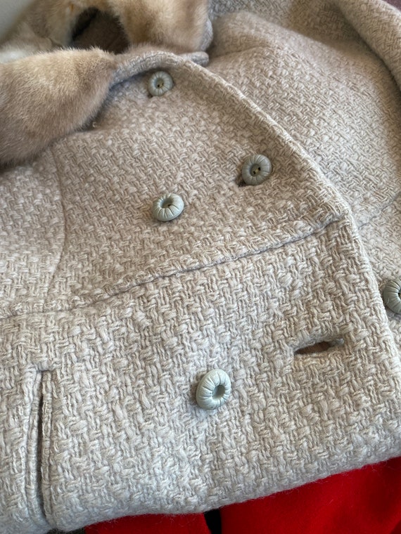 Vintage knit gray fur collar button down winter c… - image 9