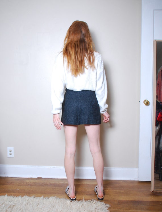 RESERVED  small reworked wool mini skirt dark gra… - image 3