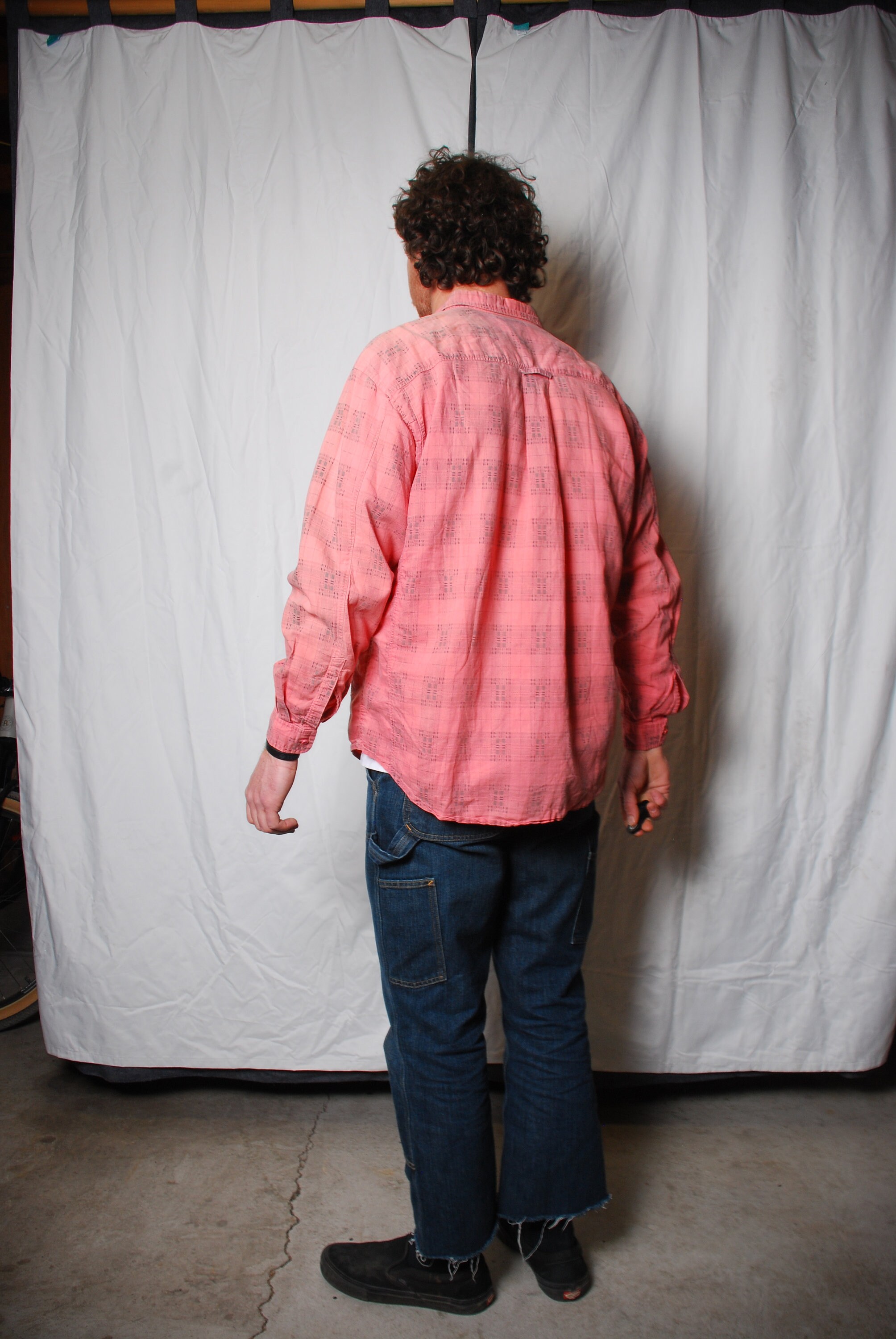 80s THRESHER & GLENNY バンドカラーシャツ 80s Large Red Pink Plaid Faded Long Sleeve Mens Button Down