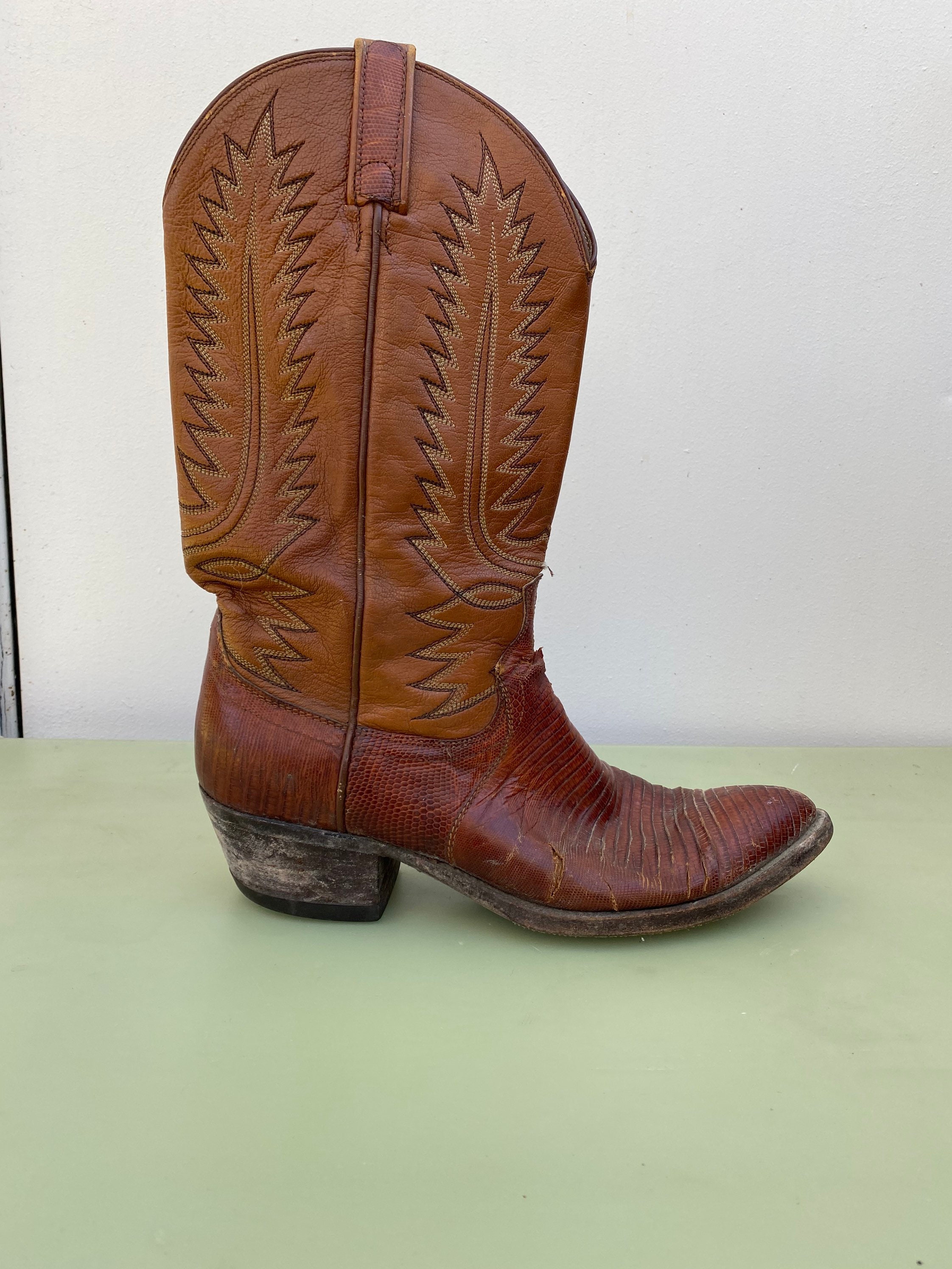 Años 80s hombre 8 Dan Post botas cuero y reptil tacón - Etsy España