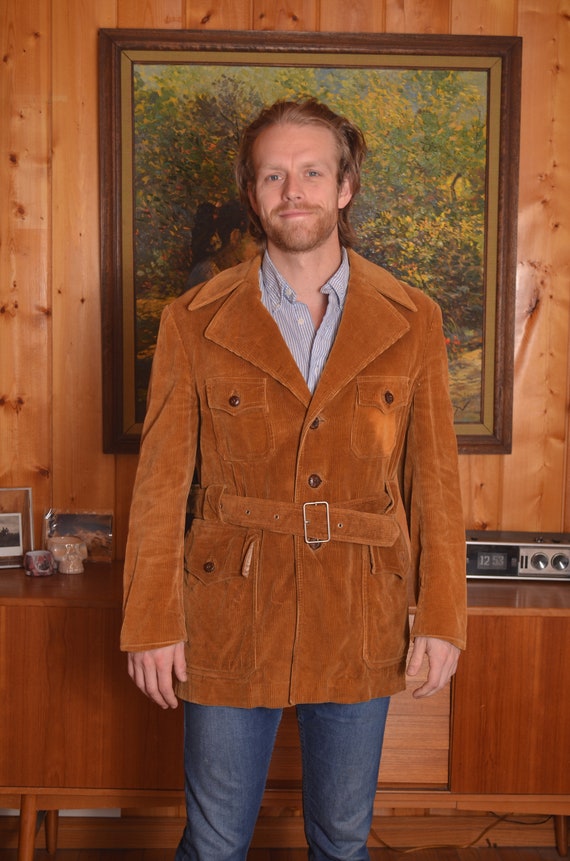 1970s large mens corduroy belted blazer winter jac