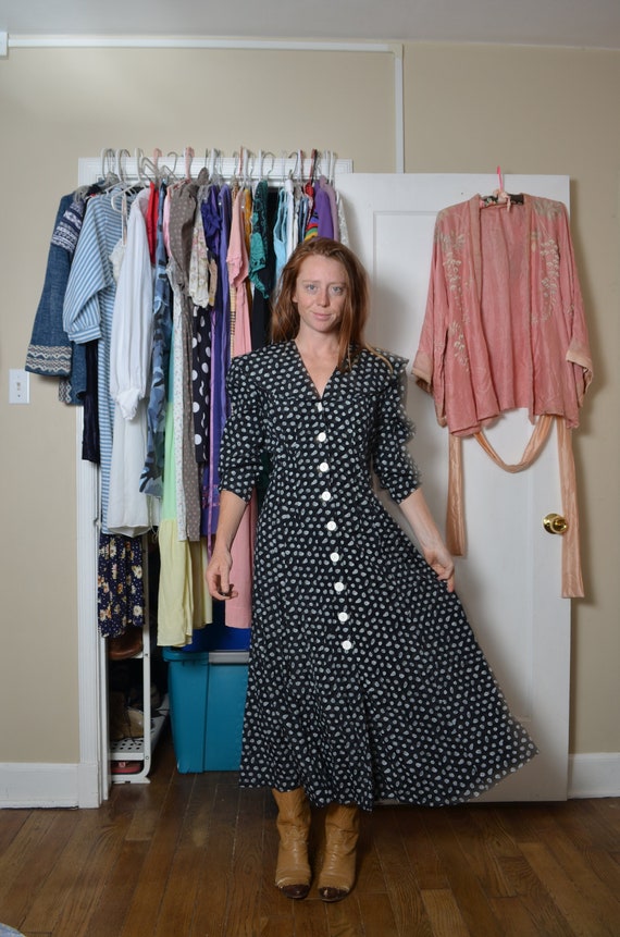 jonathan martin maxi dress 80s large black seashell caped panel Jonathan Martin dress summer beach  wedding long maxi button down fitted 90s party outfit boho hippie