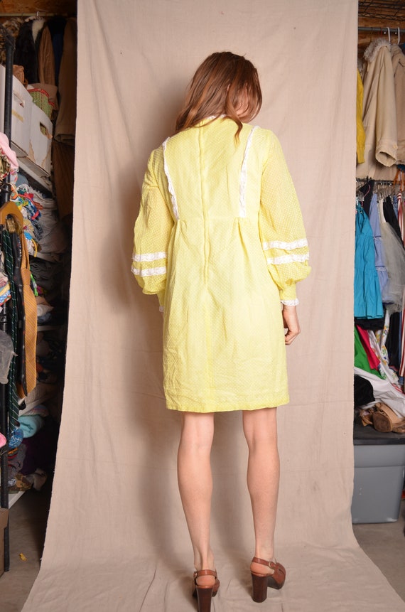 60s small yellow polkadot mini dress long sleeve … - image 4
