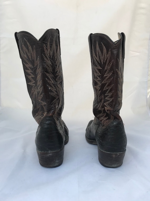 80er Jahre Dan Post Herren 9 Leder Cowboy Stiefel Ranch westlichen Arbeit Boot dunkel braun schwarz Rock'n'Roll Vintage Kleidung Spitz Zehen Schuhe 80er Jahre Dan Post Herren 9 Leder Cowboy Stiefel Ranch westlichen Arbeit Boot dunkel braun schwarz Rock'n'Roll Vintage Kleidung Spitz Zehen Schuhe