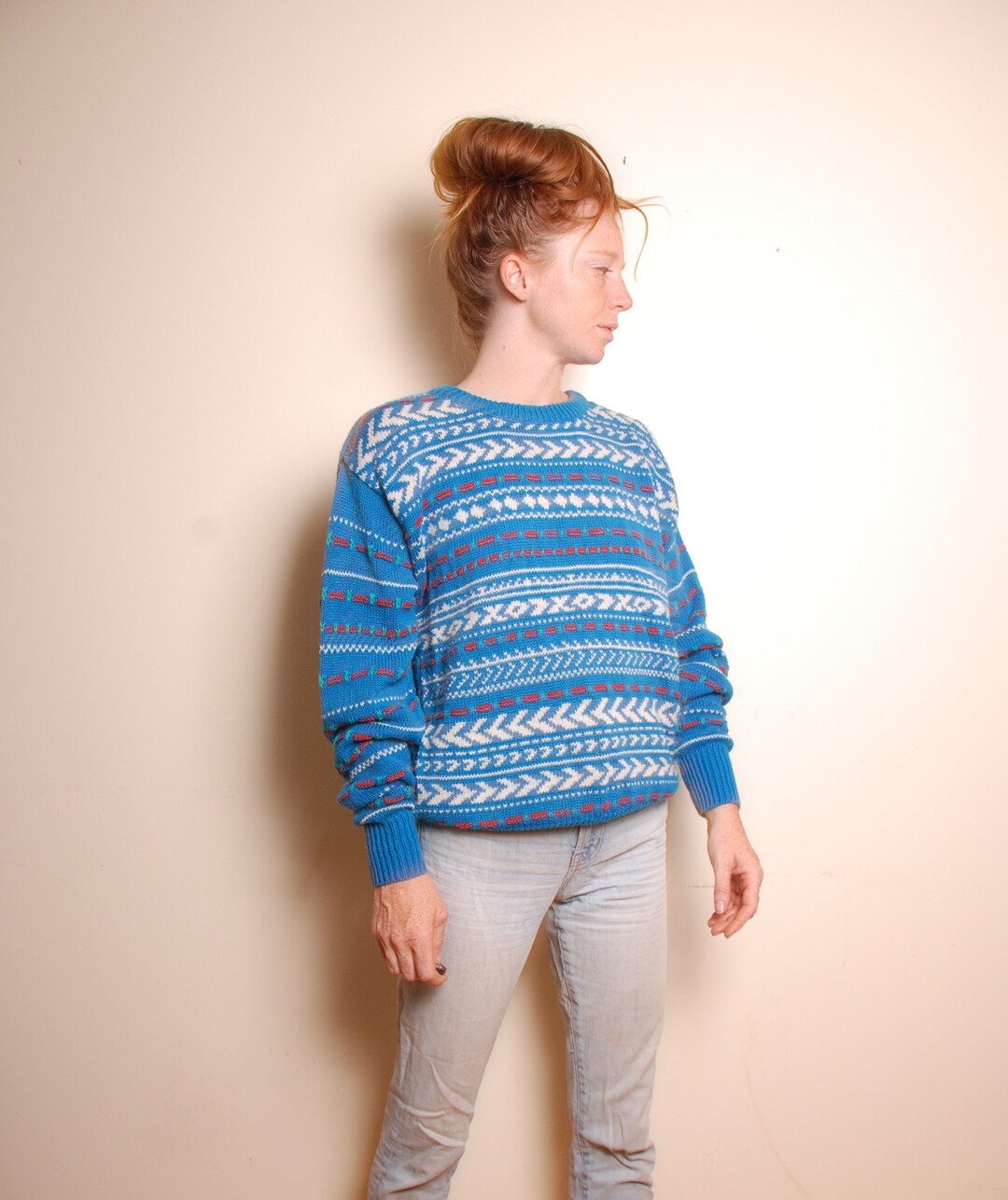 90’s Red White Blue Star Print Chunky Crewneck Sweater by Cotton Traders main image 0