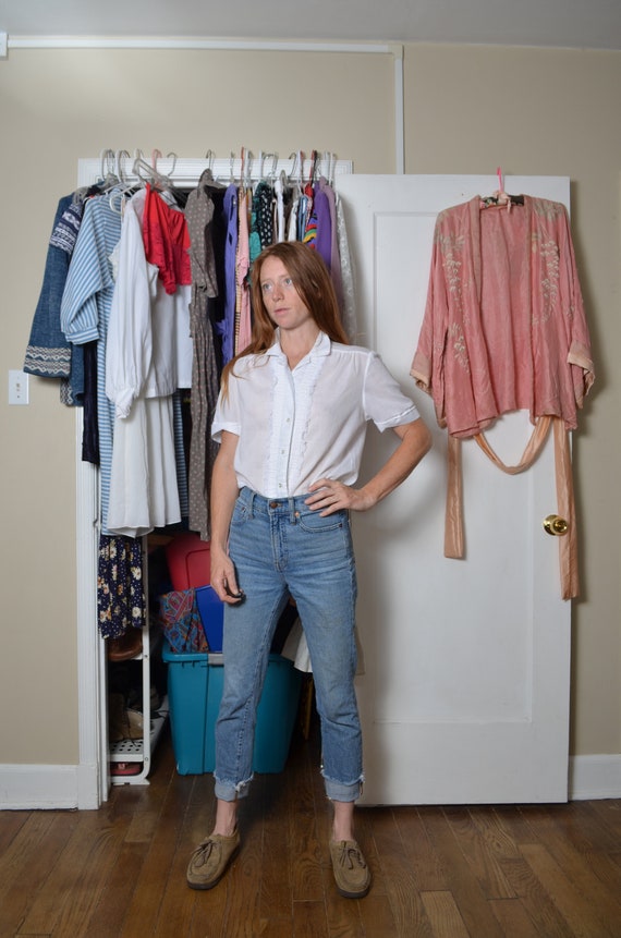 70s large white cotton tuxedo shirt short sleeve … - image 1