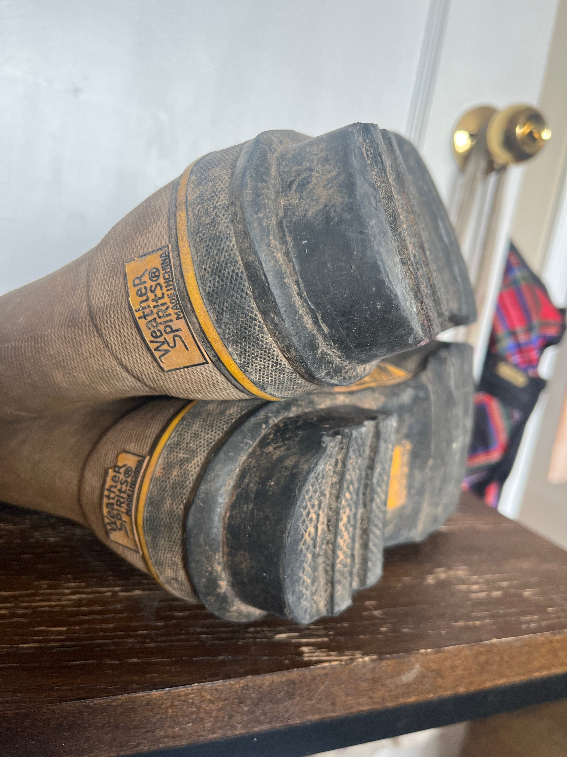 80s Mens 7 Rubber Work Boots Steel Shank Waterproof Wellies Brown