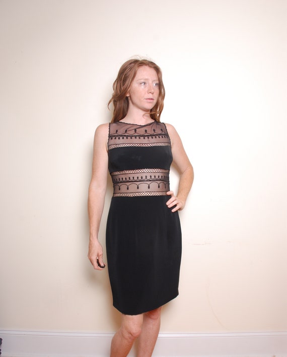 90s medium 8 Cache black lace party dress knee len