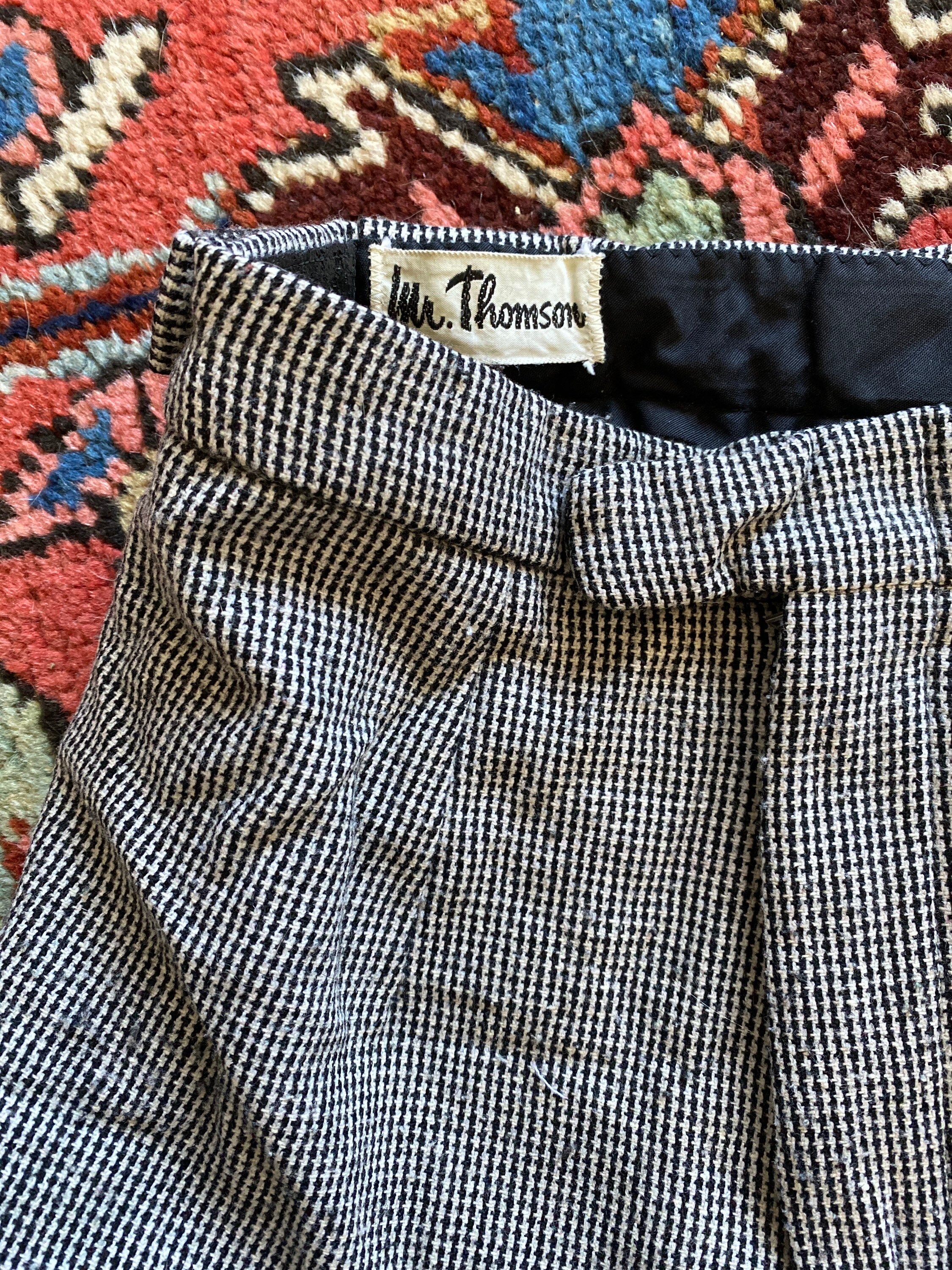 Vintage 26 In. High Waisted Houndstooth Wool Slacks Womens