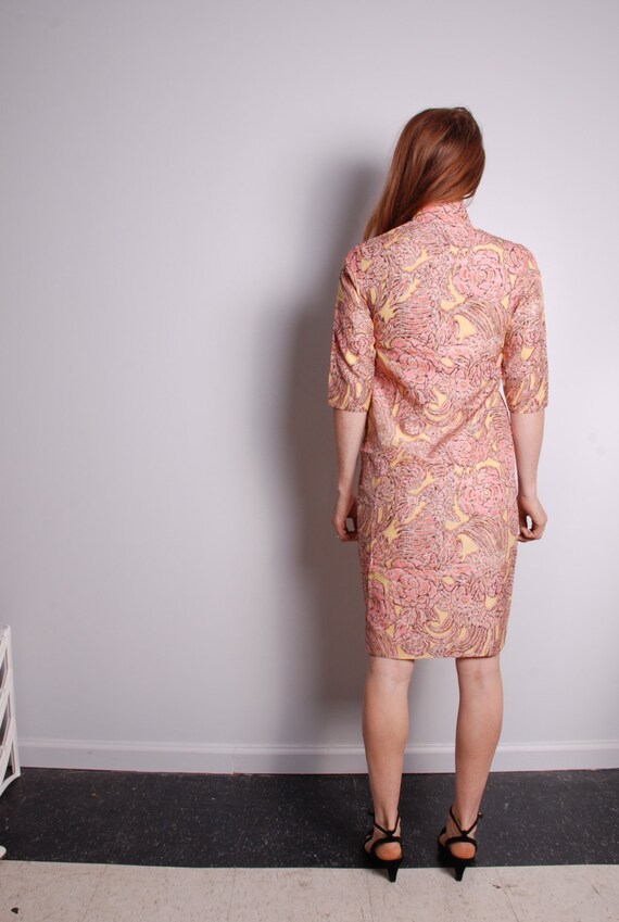 70s medium Cheongsam Chinese silk dress marbled p… - image 3