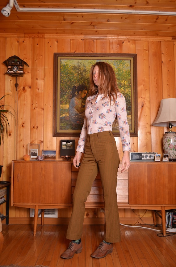 70s 28 cropped waist brown trouser slacks women bo