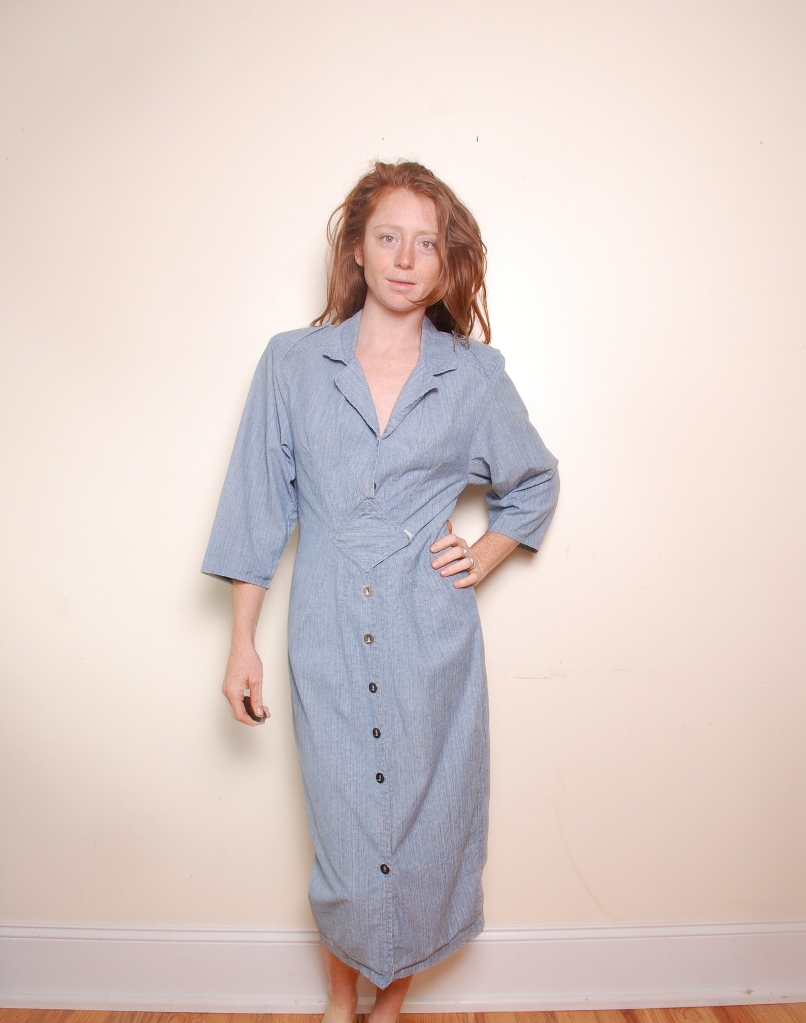 90s Medium Denim Button Down Dress Long Sleeve Womens Work Etsy