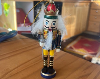 Vintage Nutcracker Christmas tree ornament wood and fake fur classic sugarplum fairy 4 in tall wood figurine ballet dance rat king Clara