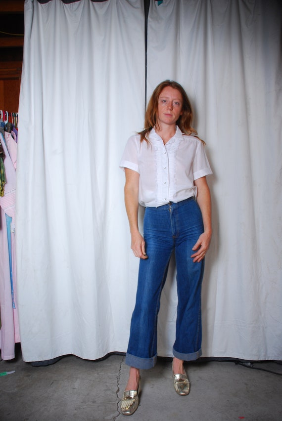 70s large white cotton tuxedo shirt short sleeve … - image 5