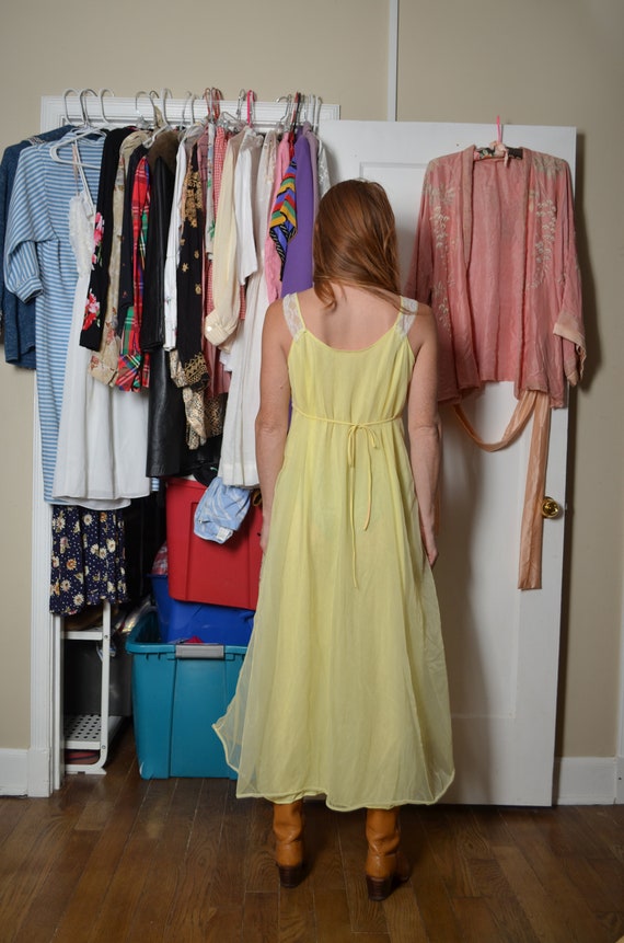 Vintage small medium yellow nightgown long maxi l… - image 5