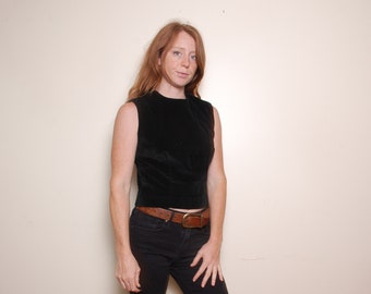 60s medium black velvet fitted crop top zip up Crazy Horse mod elegant party blouse womens vintage shirt winter fall holiday event boho USA