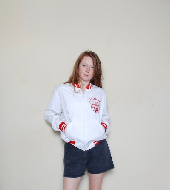 60s Medium White and Red Loyal Order of the Moose Zip up Athletic 