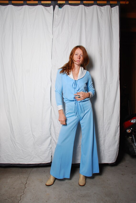 70s small baby blue pantsuits jumpsuit womens vint