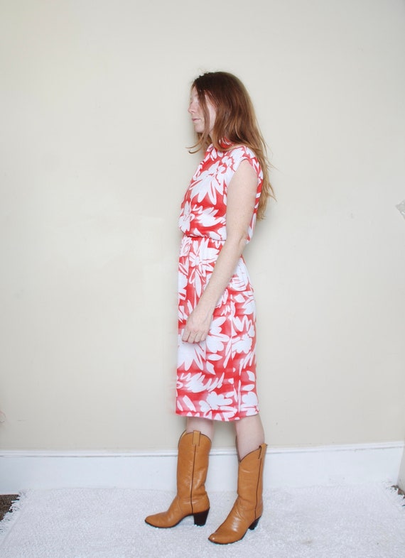 80s medium red floral dress Sears Hawaiian vacati… - image 5