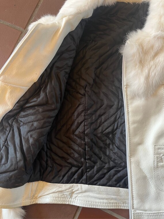 Vintage 70s cropped leather and fur jacket white … - image 10