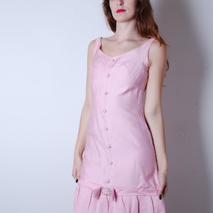 60s pink bow dress small pleated skirt cocktail diamond belt buckle party prep knee length skirt fitted vintage women clothing ann barry jr.