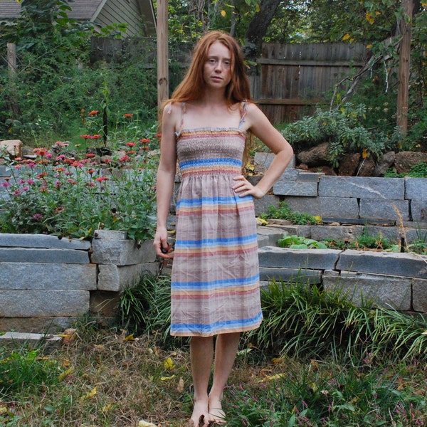 natural rainbow small medium womens sun dress sleeveless knee length