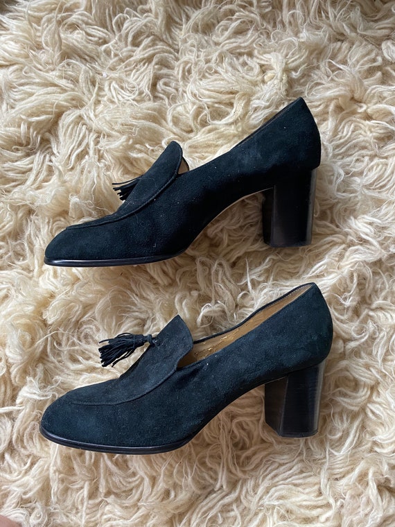 90s 9 M lederen kwast loafers hoge hak Nine West zwarte jurk - Etsy  Nederland